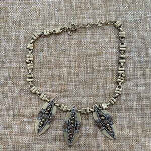 Vintage J Crew Gold Tone Statement Necklace with Amber and Smoke Crystals